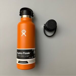 Hydro Flask Standard Insulated Stainless Steel Bottle 18oz Orange + Extra Cap